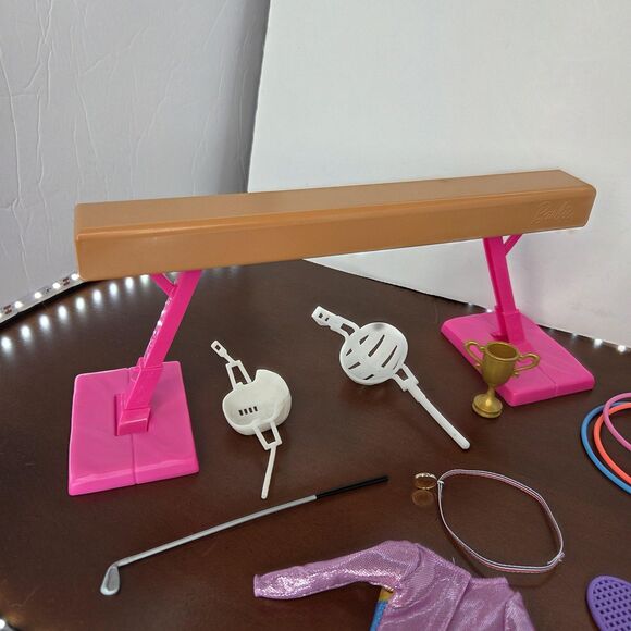 Barbie Sports Accessories Lot Kayak Surfboard Balance Beam Paddle Trophy Mattel - Picture 12 of 15